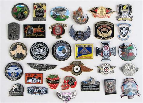 biker pins and patches.